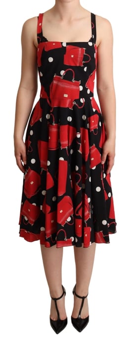 Dolce & Gabbana Kvinnors Svart Röd Väska Tryck A-linjeformad Midiklänning - Image 1