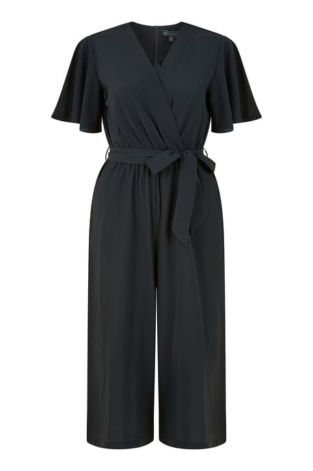 Mela Black Wrap Over Jumpsuit With Angel Sleeve
