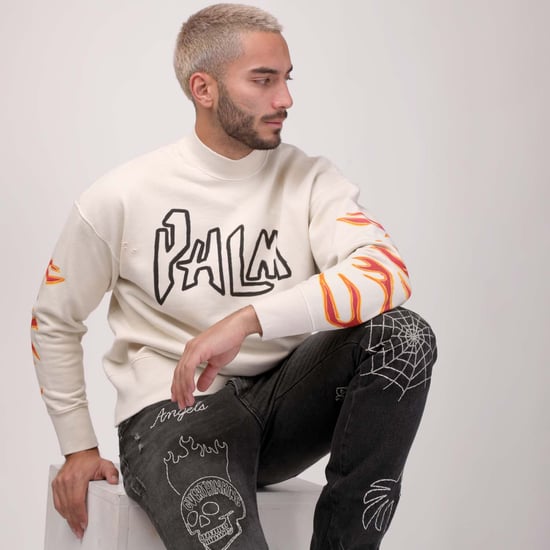 Men's Palm Angels Garment Dye Graffiti Flames Crewneck Sweatshirt in Off White - Image 4