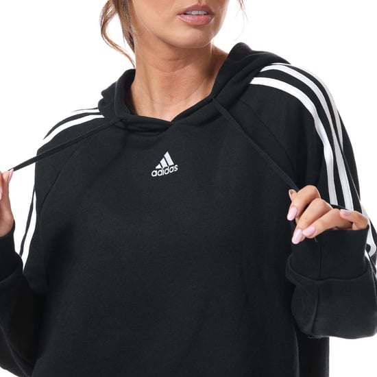 Women's adidas Essentials 3-Stripes Cropped Hoody in Black
