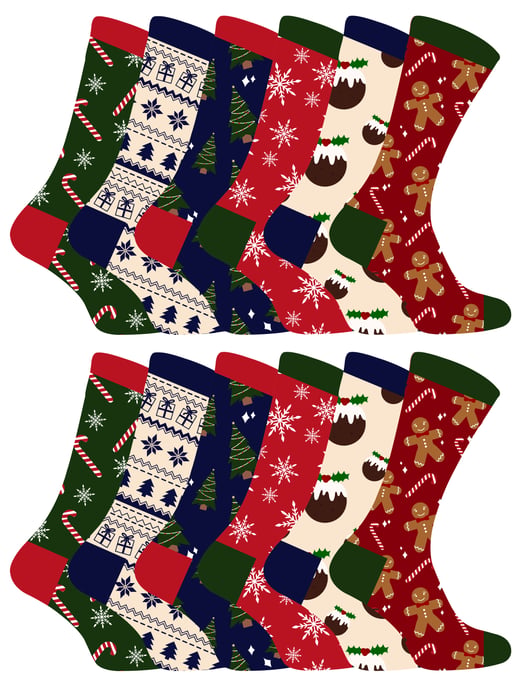 Mens Christmas Socks | Sock Snob | Novelty Colourful Stylish Funny Patterned Crew Xmas Socks - 12 Pack - Image 1