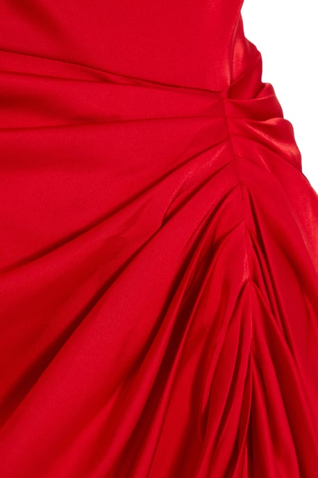 Red Satin Cowl Neck Dress