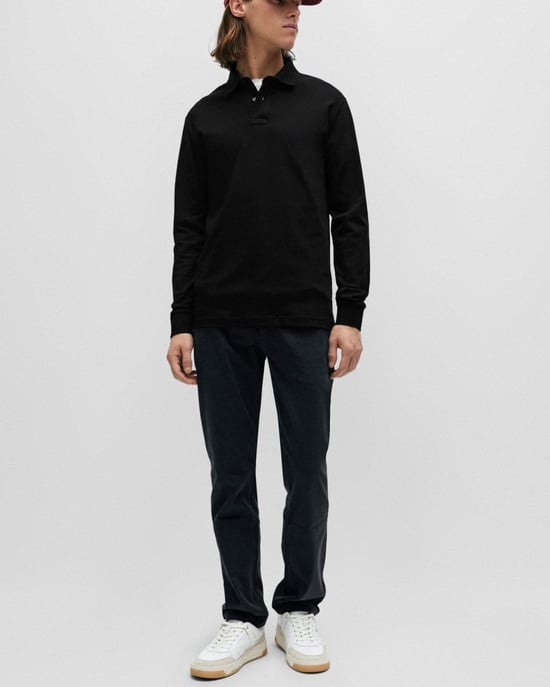 BOSS Orange Passerby Mens Long Sleeve Stretch-Cotton Polo Shirt with Logo Patch NOS - Image 3