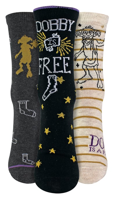 3 Pair Ladies Dobby is Free Socks | Novelty Harry Potter Socks - Assorted - Image 1