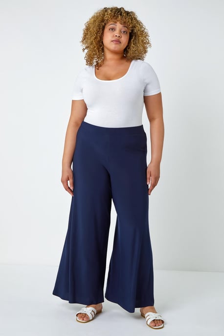 Curve Elastic Waist Wide Leg Trousers - Image 3