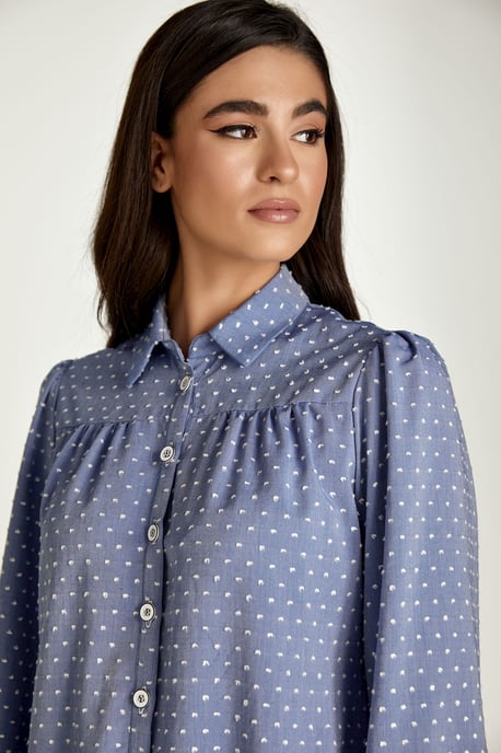 Denim Stil Broderad Klänning med Knappar - Image 6
