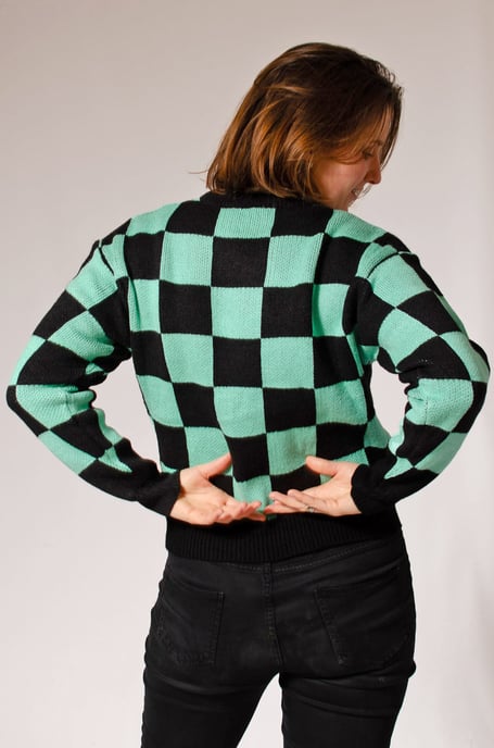 Green Black Check Crew Neck Jumper