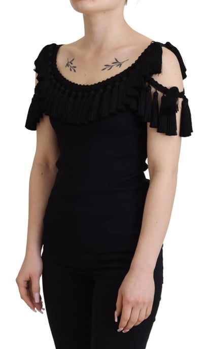 Dolce & Gabbana Svart Tank-Topp Dam Fransar Bomull Dam Blus - Image 5