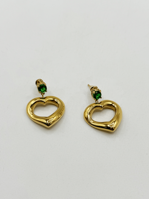 Heart Drop Earrings in Gold with Green Stone - Gift Boxed - Image 5