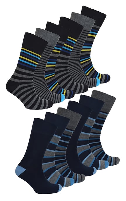 12 Pair Multipack Mens Non Elastic Bamboo Socks | Extra Wide Soft Top Diabetic Friendly Socks - Assorted - Image 1