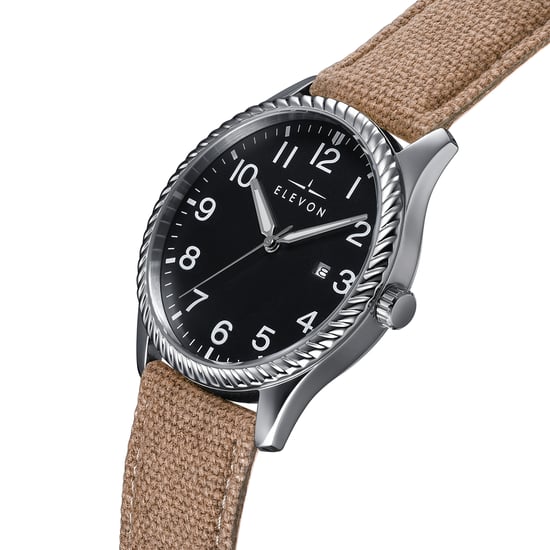 Elevon Crosswind Canvas-Overlaid Leather-Band Watch w/ Date