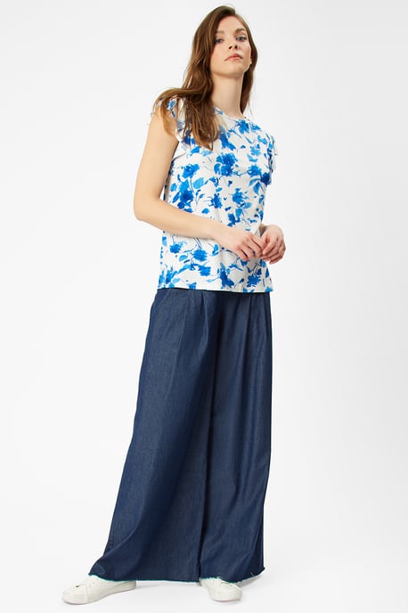 Floral Print Frill Sleeve T-shirt