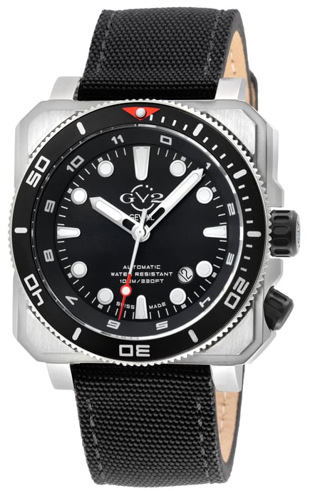 GV2 Men's XO Submarine 4541 Swiss Automatic, Sellita SW200 Movement Black Canvas Watch Luminous Watch - Image 1