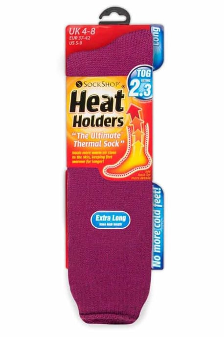 Ladies Extra Long Thermal Socks in Cerise and Wine by Heat Holders - Image 2