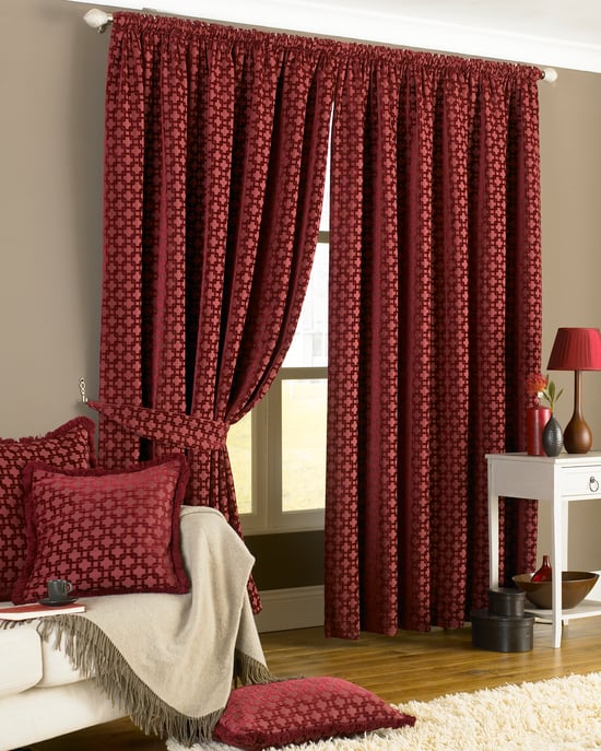 Belmont Chenille Geometric Pencil Pleat Curtains in Claret