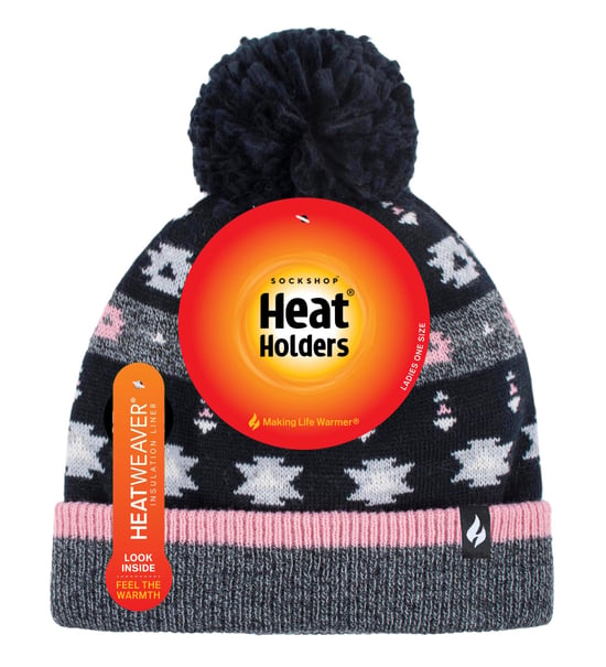 Heat Holders - Dames Thermische Winter Pom Pom Muts - Grijs Zwart - Image 2