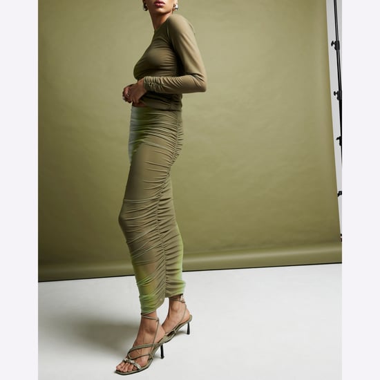 River Island Womens Midi Skirt Green Mesh Ombre Ruched