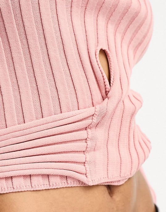 ASOS DESIGN Tall knitted crop top with tie back and flared sleeve in pink