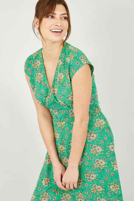 Yumi Green Floral Midi Dress