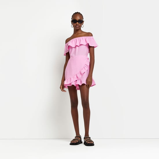 River Island Womens Playsuit Pink Bardot Frill