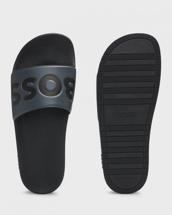 BOSS Orange Aryeh Mens Italian-Made Slides With Large Logo Detail