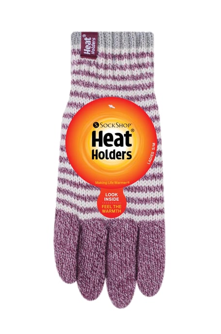 Heat Holders - Womens Striped Fleece Lined Thermal Gloves - Image 2