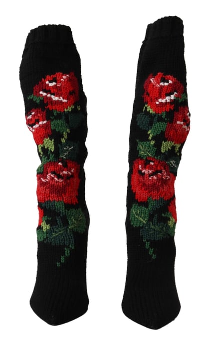 Dolce & Gabbana Zwarte Reksokken Rode Rozen Enkellaarsjes Dameschoenen - Image 6