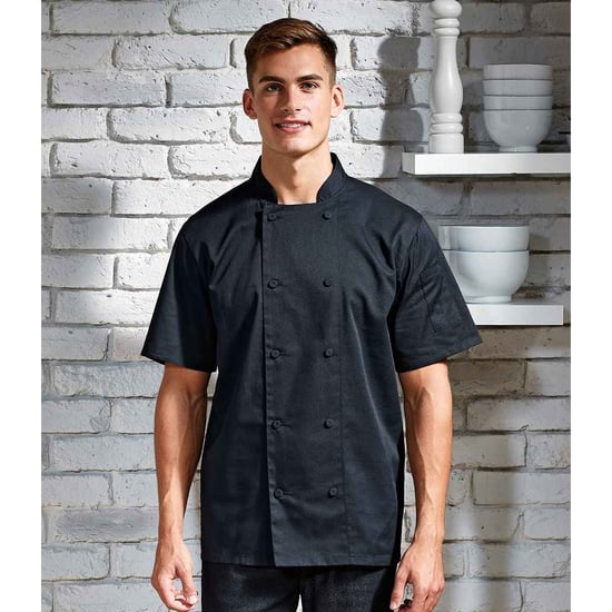 Premier Unisex Adult Coolchecker koksmantel met korte mouwen (Zwart) - Image 2