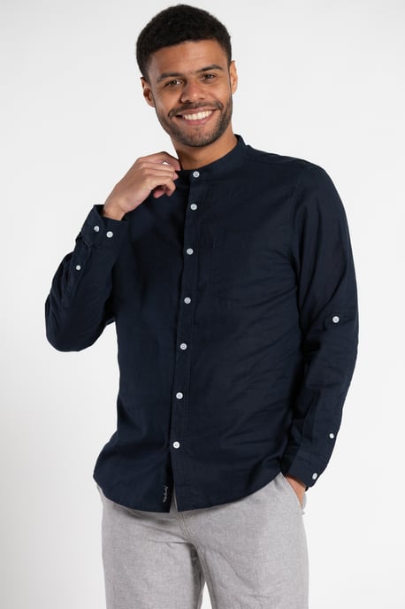 Dark Navy Long-Sleeve Linen Blend Shirt