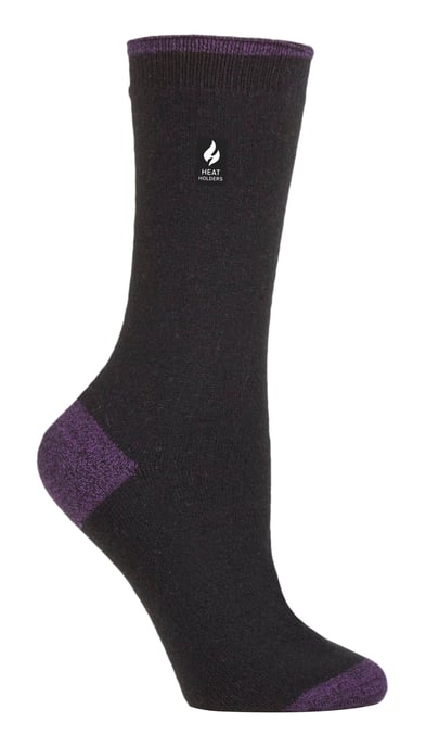 Heat Holders - Ladies Ultra Lite Thermal Brushed Inner Yarn Design Socks - Black/ Purple (Oia) - Image 1