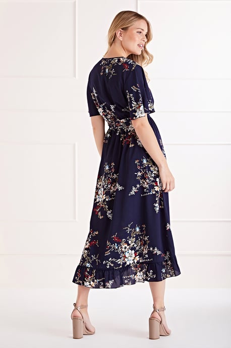 Mela Navy Floral Dipped Hem Maxi Dress