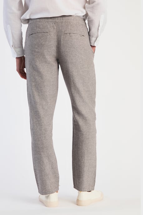 Grey Linen Blend Straight Leg Trousers