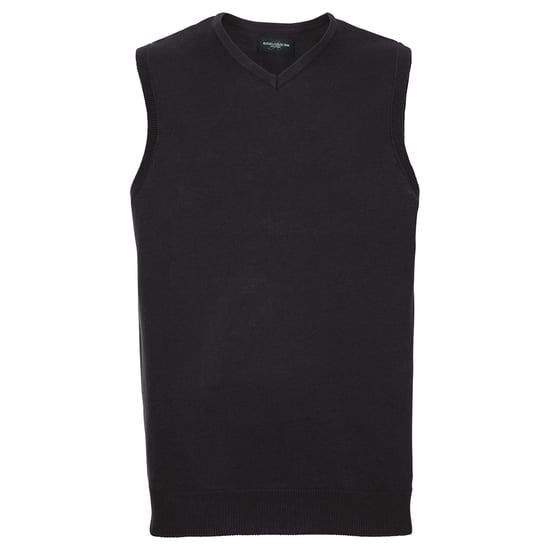 Russell Collection Heren Katoen Acryl V Hals Mouwloos Sweatshirt (Zwart) - Image 1