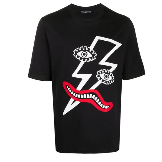 Neil Barrett Lightning Bolt Face Print Black Oversize Tee - Image 1