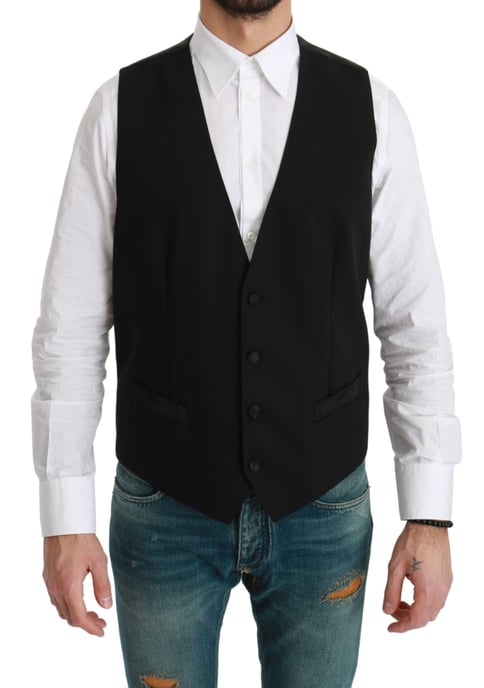 Dolce & Gabbana Schwarze Weste Formale Schurwollweste