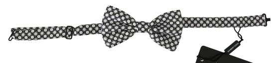 Dolce & Gabbana Men Black White Circles Adjustable Neck Papillon Bow Tie - Image 1