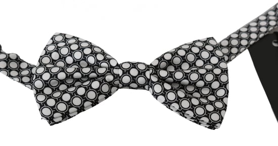 Dolce & Gabbana Men Black White Circles Adjustable Neck Papillon Bow Tie - Image 2