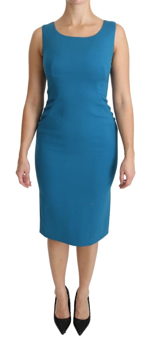 Dolce & Gabbana Blå Bodycon Klänning i Ull med Knälängd - Image 1