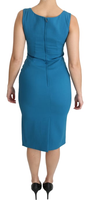 Dolce & Gabbana Blå Bodycon Klänning i Ull med Knälängd - Image 4