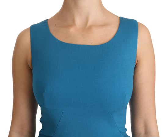 Dolce & Gabbana Blå Bodycon Klänning i Ull med Knälängd - Image 5