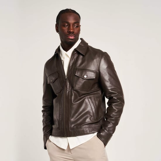 Barneys Originals Brown Leather Harrington