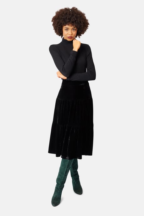 If You Please Velvet A-line Midi Skirt in Black