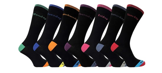 7 Pack Mens Black / Coloured Heel and Toe Day of the Week Cotton Socks - Image 1