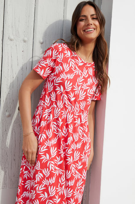 Red 'Danni' Cotton Smock-Style Dress