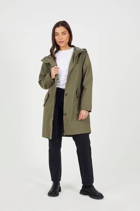 Light Khaki Lightweight Parka Style Hooded Jacket