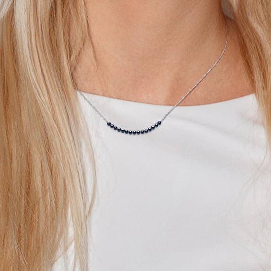DIADEMA - Bracelet - 15 Real Freshwater Pearls - Black Tahitian Style - Cable Chain in White Gold
