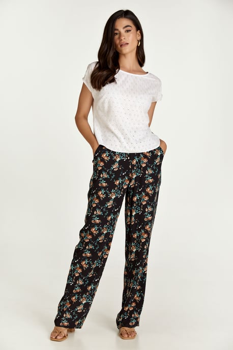 Black Floral Wide Leg Pants - Image 5