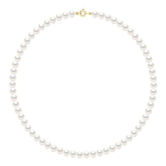Necklace Gold - Row of Real Freshwater Pearls Semi Round 6 - 7 mm
