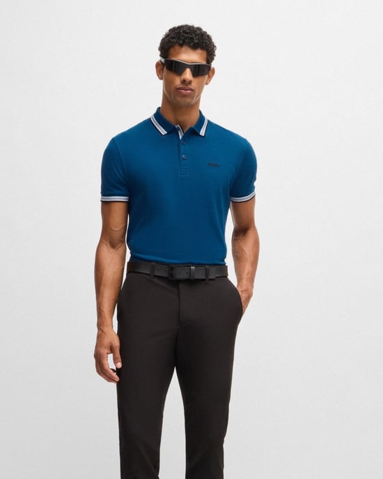 BOSS Green Paddy Mens Cotton-Piqué Polo Shirt with Contrast Logo