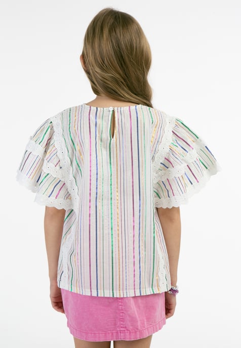 Mymo Blouse top Meisje Witte veelkleurige strepen - Image 4